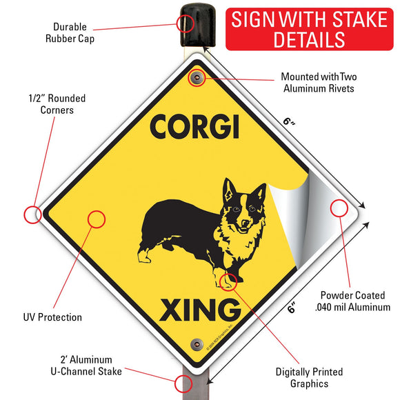Corgi Xing (Crossing) Dog Signs or Sticker