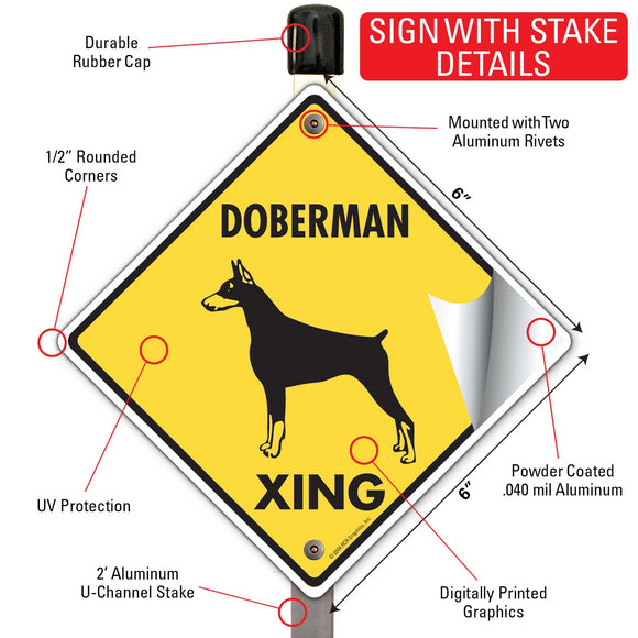 Doberman Pinscher Xing (Crossing) Dog Signs or Sticker