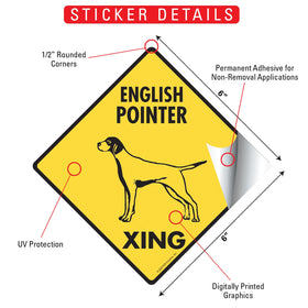 English Pointer Xing (Crossing) Dog Signs or Sticker - 0