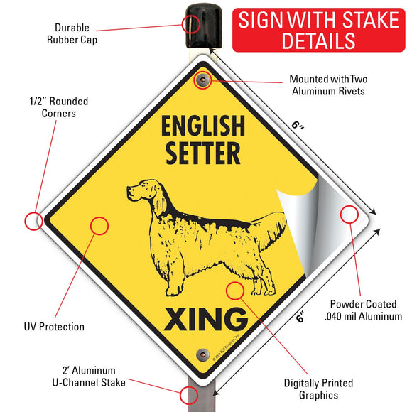 English Setter Xing (Crossing) Dog Signs or Sticker