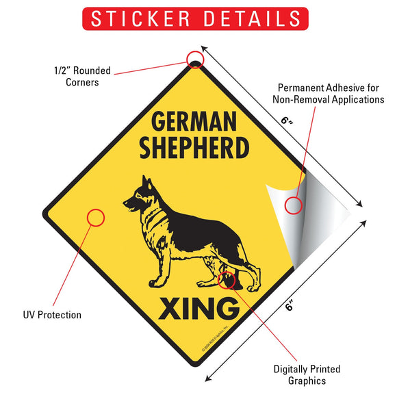 German Shepherd Xing (Crossing) Dog Signs or Sticker