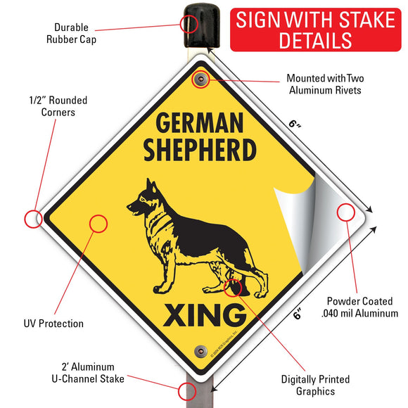 German Shepherd Xing (Crossing) Dog Signs or Sticker