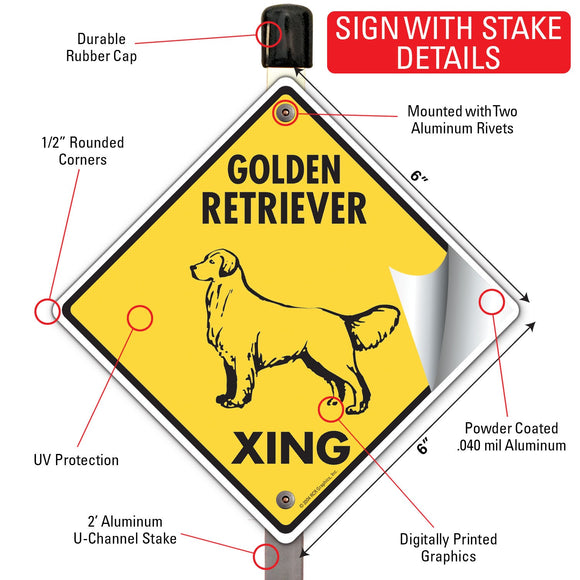 Golden Retriever Xing (Crossing) Dog Signs or Sticker