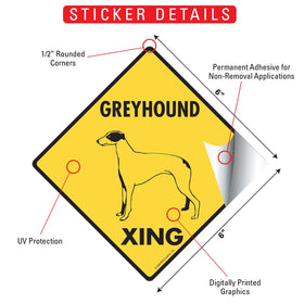 Greyhound Xing (Crossing) Dog Signs or Sticker - 0