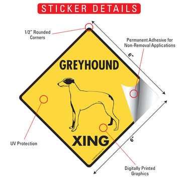 Greyhound Xing (Crossing) Dog Signs or Sticker - 0