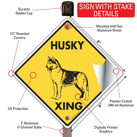 Husky Xing (Crossing) Dog Signs or Sticker