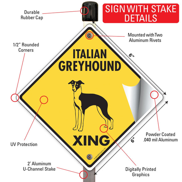 Italian Greyhound Xing (Crossing) Dog Signs or Sticker