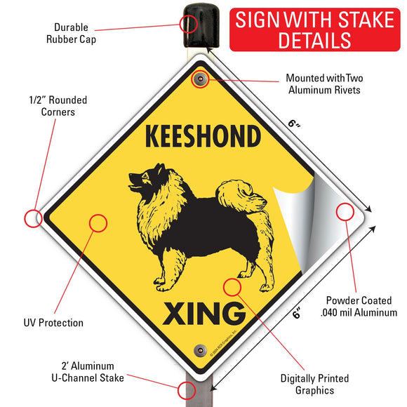Keeshond Xing (Crossing) Dog Signs or Sticker