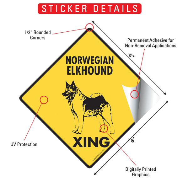 Norwegian Elkhound Xing (Crossing) Dog Signs or Sticker