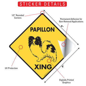Papillon Crossing Dog Aluminum Sign or Vinyl Sticker - Weatherproof Novelty - 0