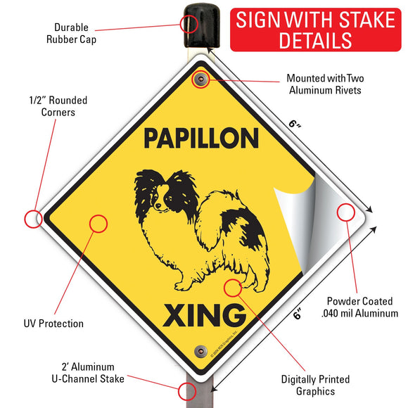 Papillon Xing (Crossing) Dog Signs or Sticker