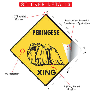 Pekingese Xing (Crossing) Dog Signs or Sticker - 0