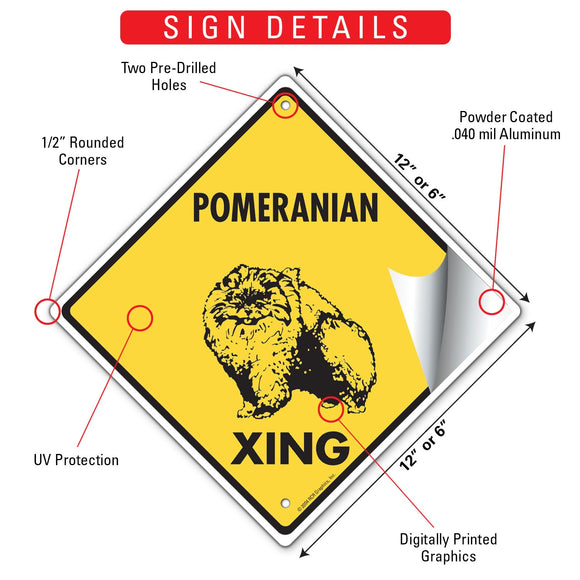Pomeranian Xing (Crossing) Dog Signs or Sticker