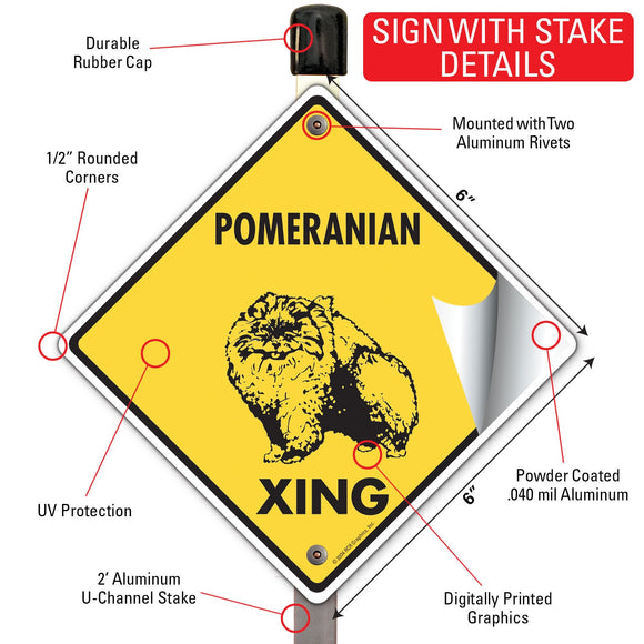 Pomeranian Xing (Crossing) Dog Signs or Sticker