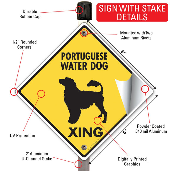 Portuguese Water Dog Xing (Crossing) Signs or Sticker