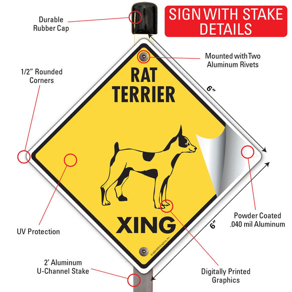 Rat Terrier Xing (Crossing) Dog Signs or Sticker