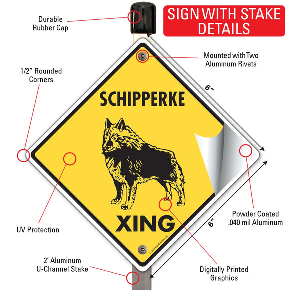 Schipperke Xing (Crossing) Dog Signs or Sticker