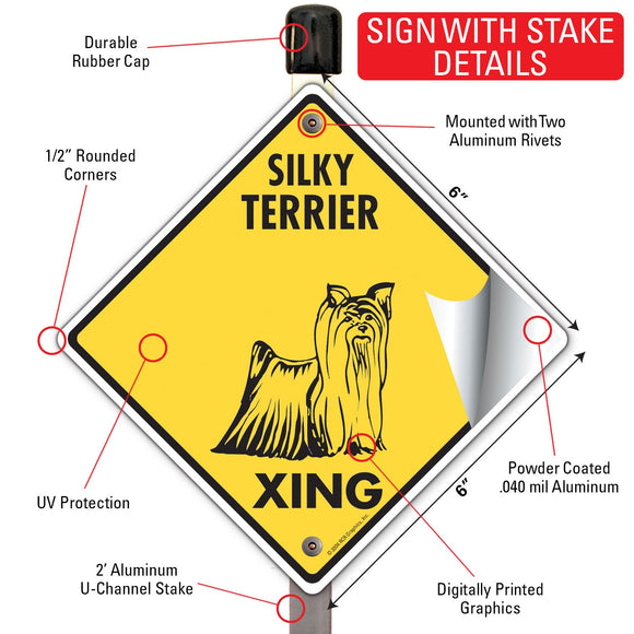 Silky Terrier Xing (Crossing) Dog Signs or Sticker
