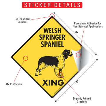Welsh Springer Spaniel Xing (Crossing) Dog Signs or Sticker - 0