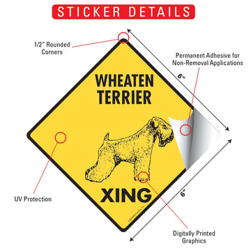 Wheaten Terrier Crossing Dog Aluminum Sign or Vinyl Sticker - Weatherproof Novelty - 0