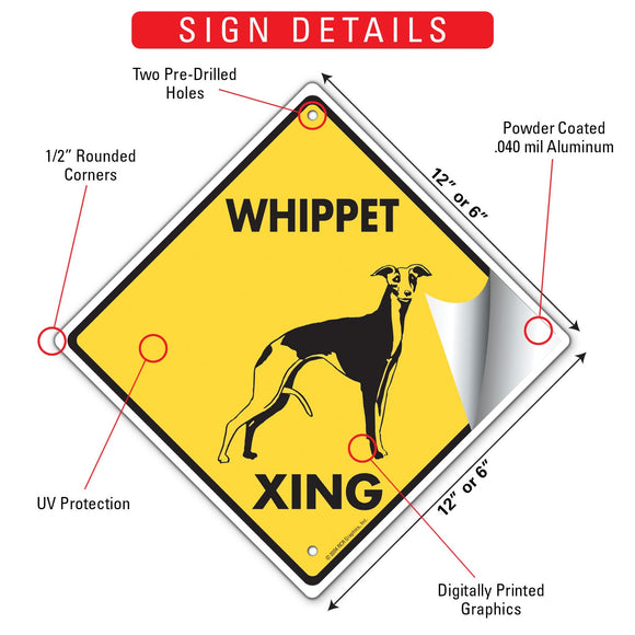 Whippet Xing (Crossing) Dog Signs or Sticker