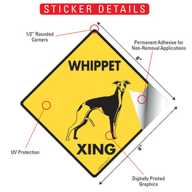Whippet Xing (Crossing) Dog Signs or Sticker - 0