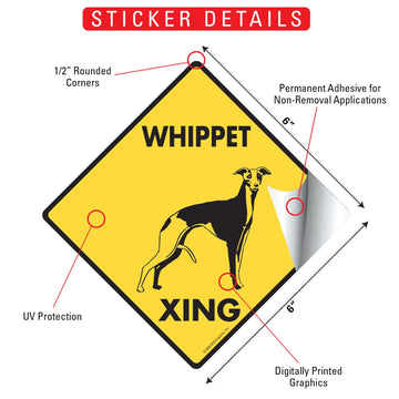 Whippet Crossing Dog Aluminum Sign or Vinyl Sticker - Weatherproof Novelty - 0