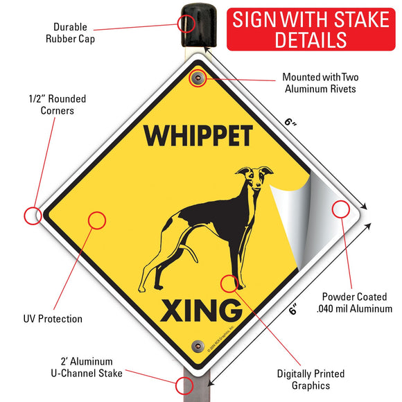Whippet Xing (Crossing) Dog Signs or Sticker