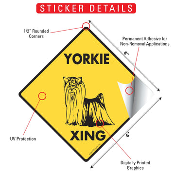 Yorkshire Terrier Crossing Dog Aluminum Sign or Vinyl Sticker - Weatherproof Novelty - 0
