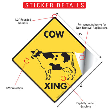 Cow Xing (Crossing) Animal Signs or Sticker - 0