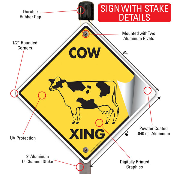 Cow Xing (Crossing) Animal Signs or Sticker