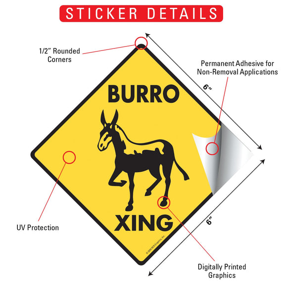 Burro Xing (Crossing) Horse Signs or Sticker