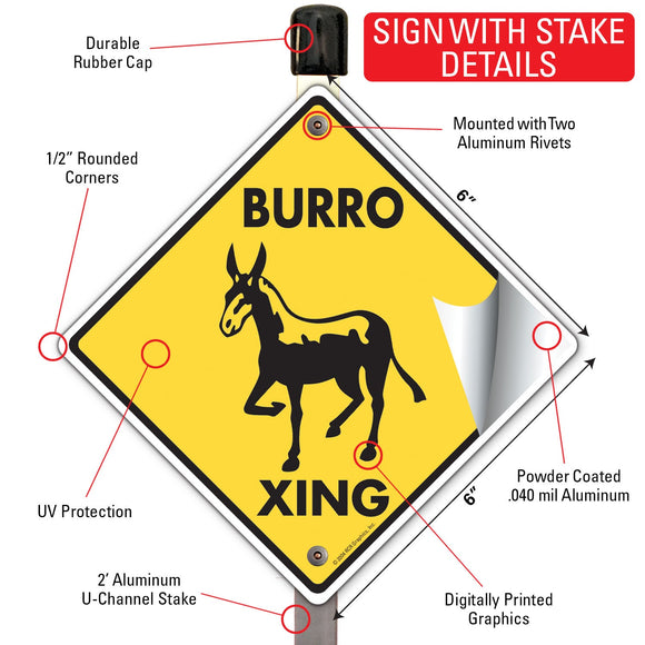 Burro Xing (Crossing) Horse Signs or Sticker
