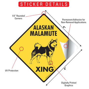 Alaskan Malamute Crossing Dog Aluminum Sign or Vinyl Sticker - Weatherproof Novelty - 0