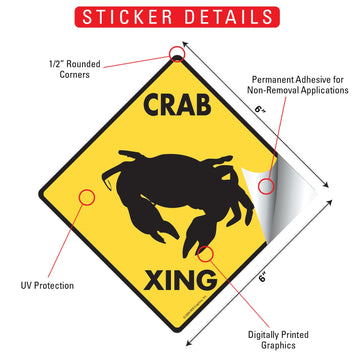 Crab Crossing Animal Aluminum Sign or Vinyl Sticker - Weatherproof Novelty - 0