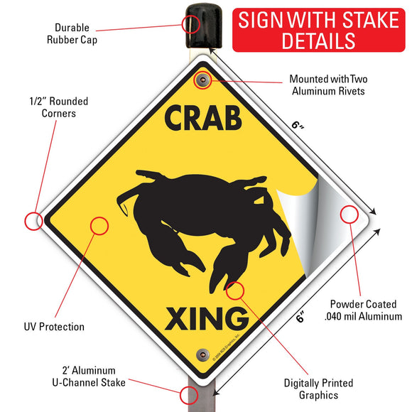 Crab Xing (Crossing) Animal Signs or Sticker