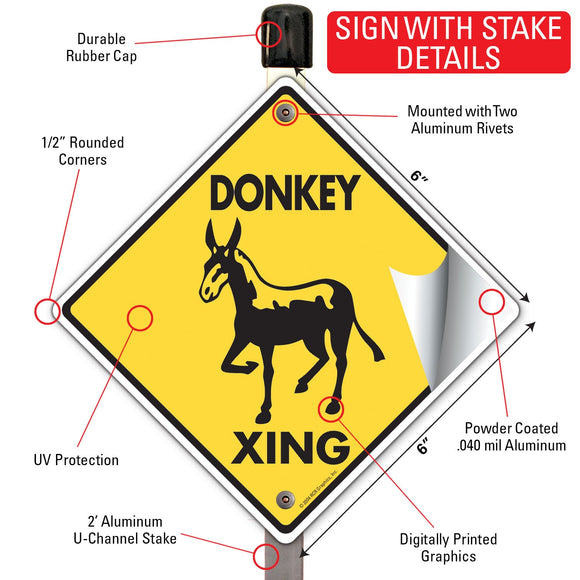 Donkey Xing (Crossing) Horse Signs or Sticker