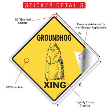 Groundhog Crossing Animal Aluminum Sign or Vinyl Sticker - Weatherproof Novelty - 0