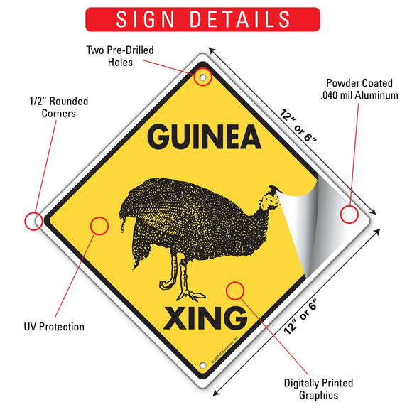Guinea Xing (Crossing) Bird Signs or Sticker