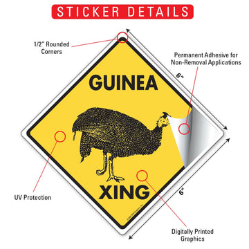 Guinea Xing (Crossing) Bird Signs or Sticker - 0
