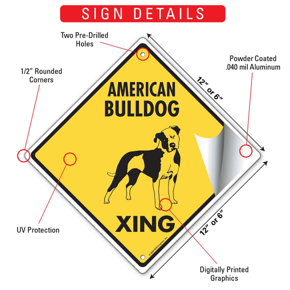 American Bulldog Xing (Crossing) Dog Signs or Sticker