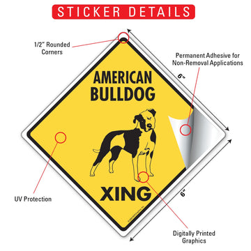 American Bulldog Crossing Dog Aluminum Sign or Vinyl Sticker - Weatherproof Novelty - 0