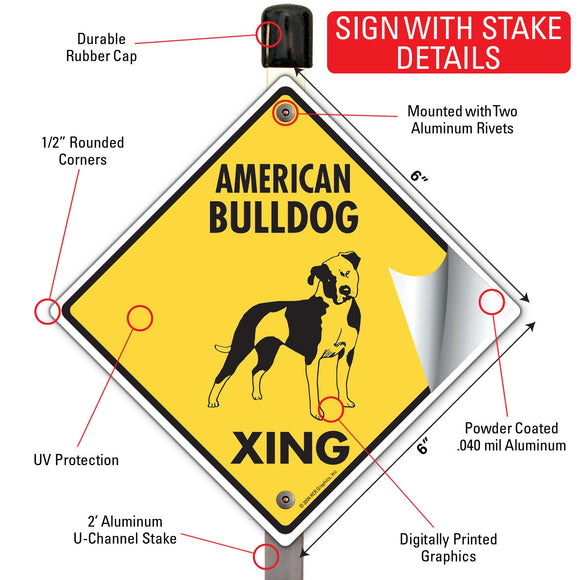American Bulldog Xing (Crossing) Dog Signs or Sticker