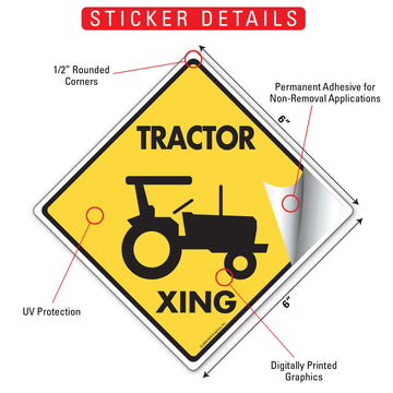 Tractor Xing (Crossing) Farm Signs or Sticker - 0