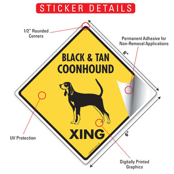 Black & Tan Coonhound Xing (Crossing) Dog Signs or Sticker - 0