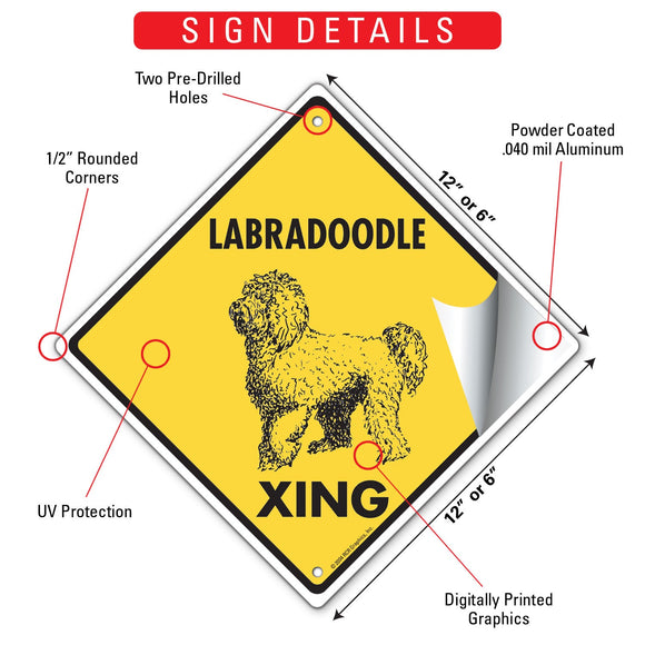 Labradoodle Xing (Crossing) Dog Signs or Sticker