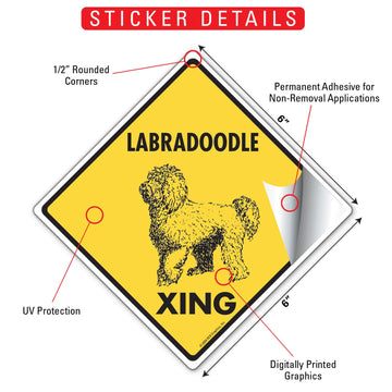 Labradoodle Xing (Crossing) Dog Signs or Sticker - 0