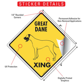 Great Dane Xing (Crossing) Dog Signs or Sticker - 0