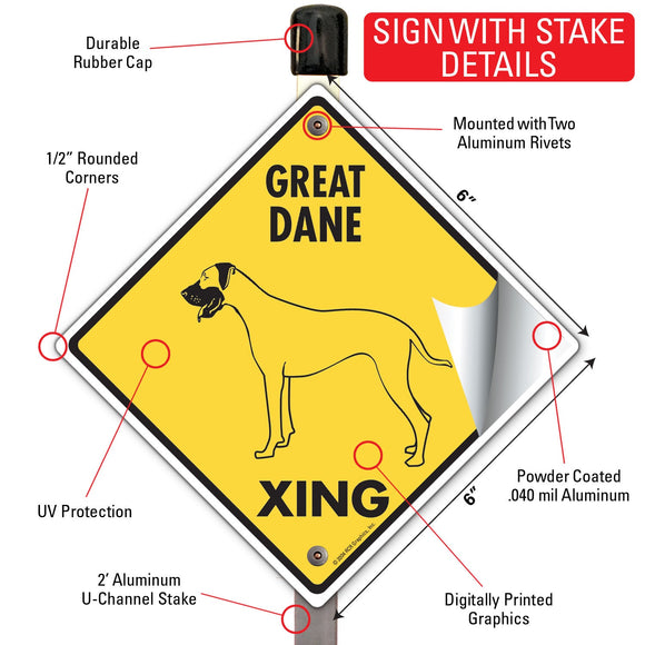 Great Dane Xing (Crossing) Dog Signs or Sticker