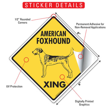 American Foxhound Crossing Dog Aluminum Sign or Vinyl Sticker - Weatherproof Novelty - 0